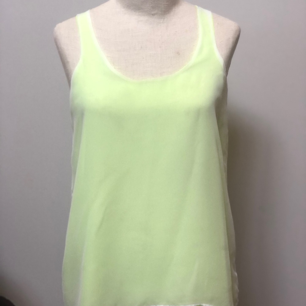 Love Ally Neon Lime Yellow Sheer Layered‎ Tank Top Sleeveless Blouse